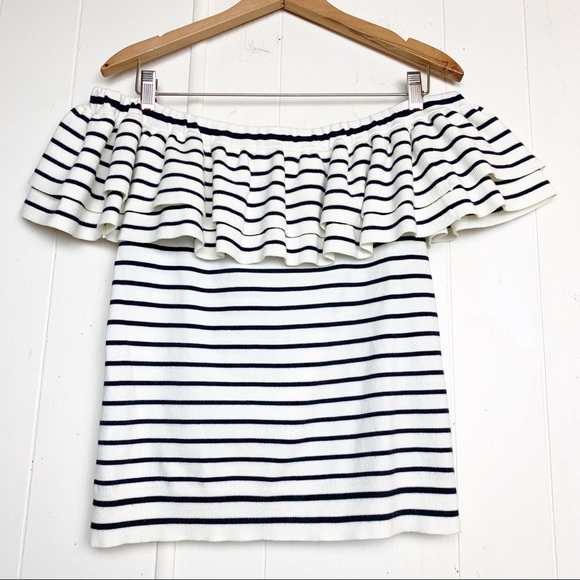J Crew striped ruffle off the shoulder sweater - Picture 5 of 8